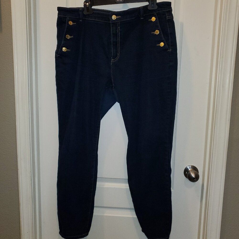 Michael Kors Curvy Girl stretch Jeans w/Gold Button detail -16 - Picture 2 of 8